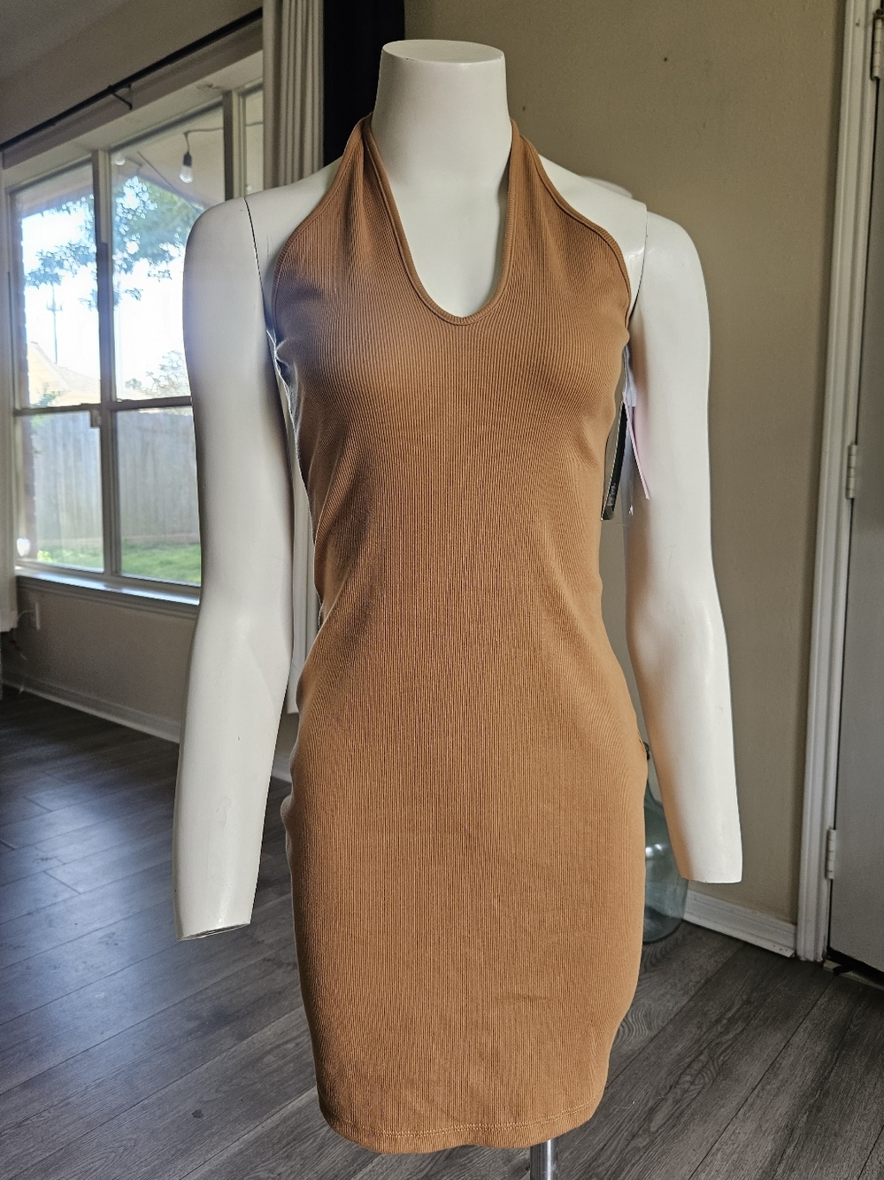 NWT Wild Fable Ribbed Halter Dress  Convertible Straps - Cognac Tan Brown